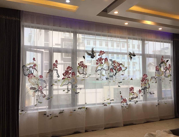 Voan thêu tay sen hạc