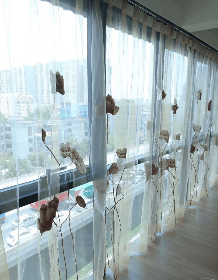 voan thêu tay sen hạc