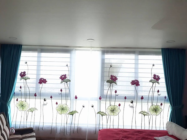voan thêu tay sen hạc